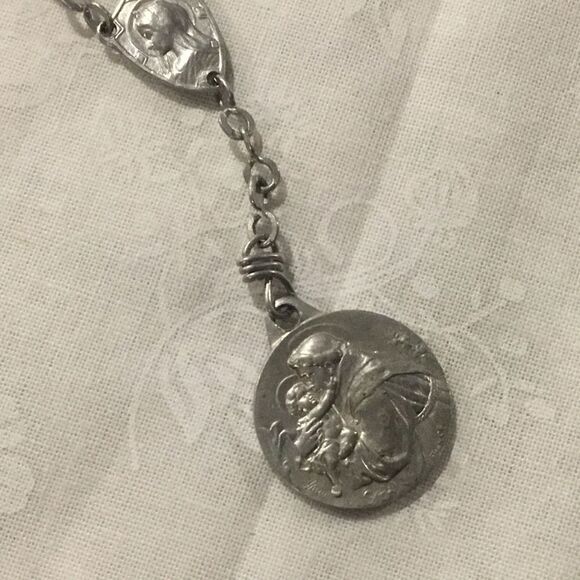 Aqua Bead and Silvertone Rosary - Picture 2 of 5